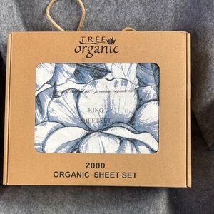 Tree Organic 100%premium organic cotton King Sheet Set Blue white crisp Floral